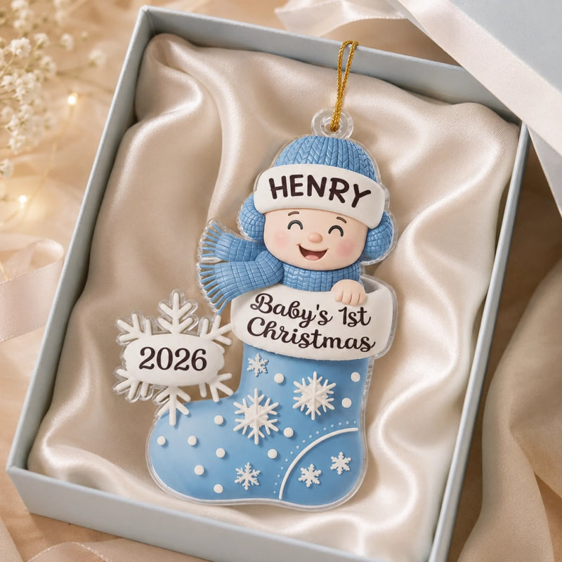 Custom Acrylic Ornament - Personalized Christmas Baby Shower, Gender Reveal Gifts For New Moms, New Dads, New Parents - Little Bundle, Big Holiday Sparkle