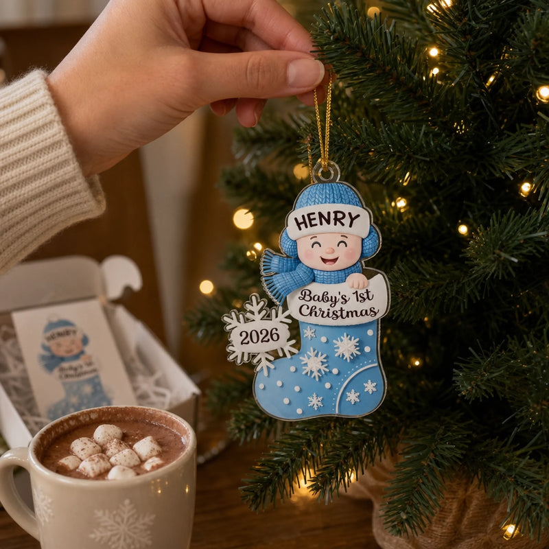 Custom Acrylic Ornament - Personalized Christmas Baby Shower, Gender Reveal Gifts For New Moms, New Dads, New Parents - Little Bundle, Big Holiday Sparkle