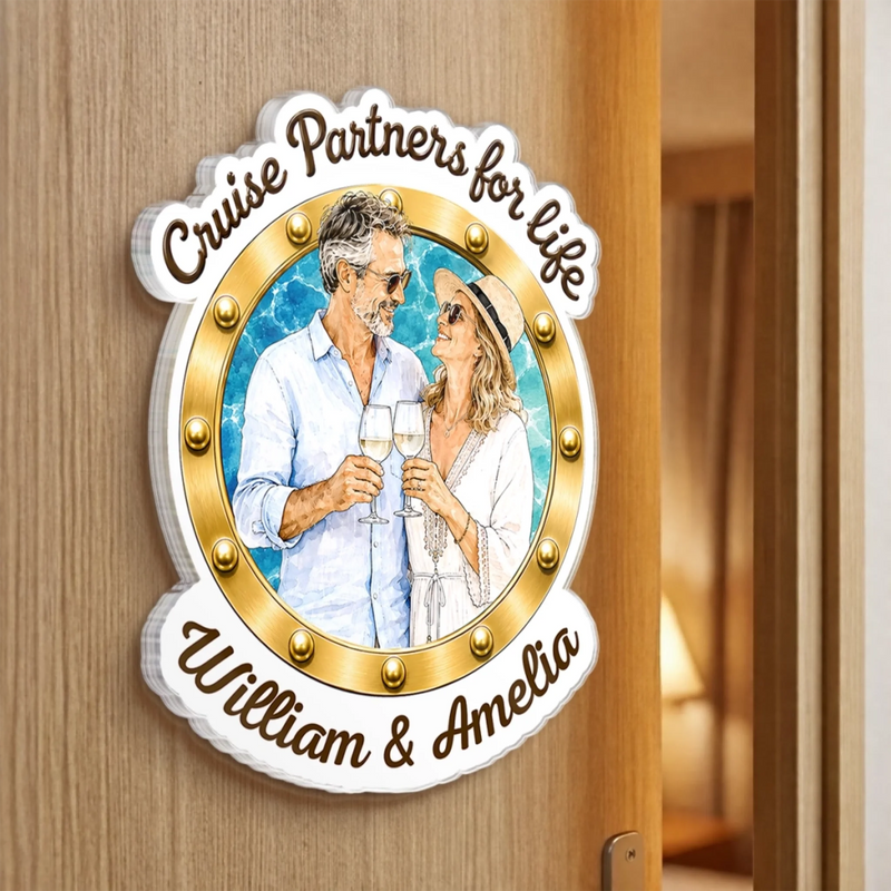 Custom Photo Cruise Ship Door Magnet - Personalized Summer Vacation And Travel Gifts For Husband And Wife, Him And Her, Cruise Lovers - Our Cabin, Our Happy Place