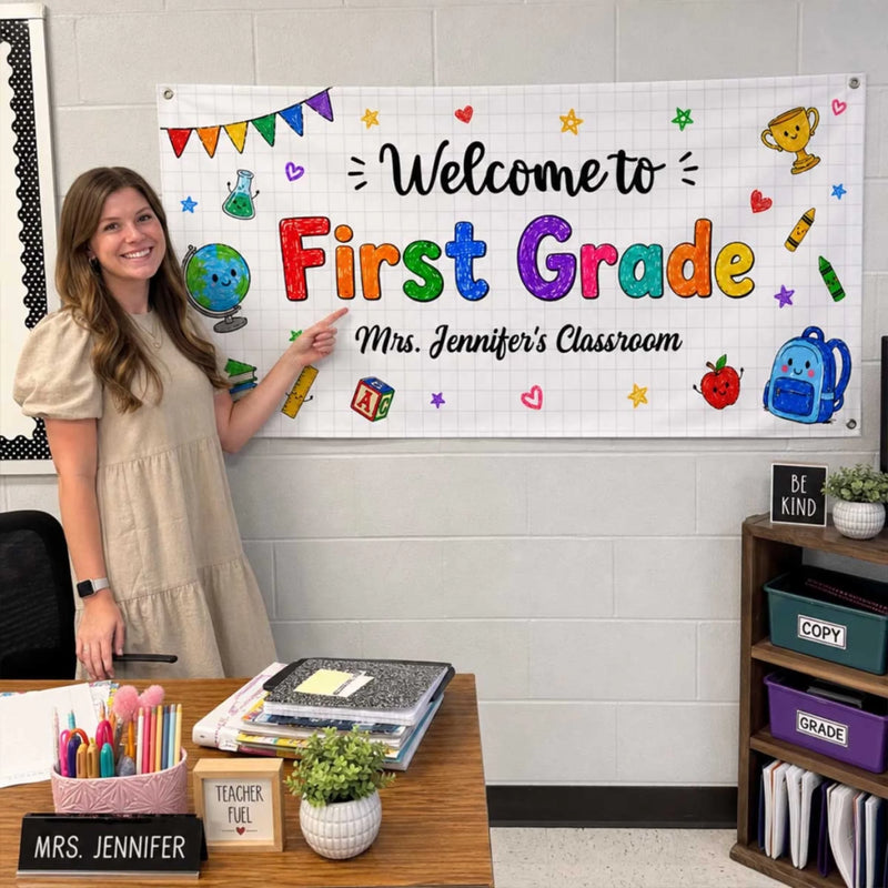 Custom Classroom Decor Outdoor Banner - Personalized Back To School Gifts For Teachers - Teaching With Heart