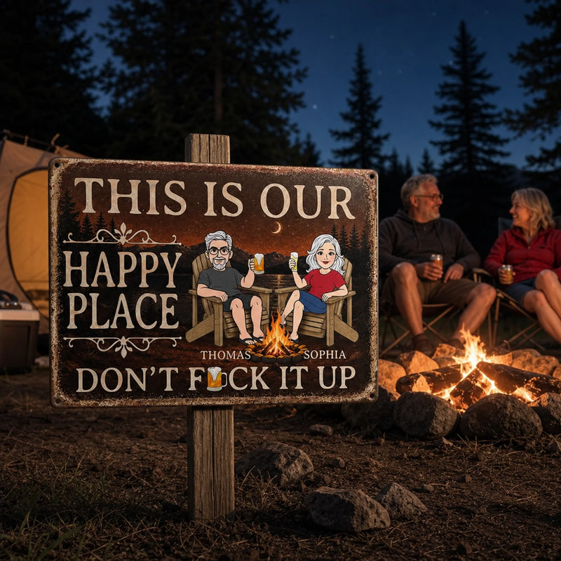 Custom Home Decor Metal Sign - Personalized  Summer Vacation And Travel Gifts For Husband And Wife, Him And Her - Campfire, Drinks And My Person