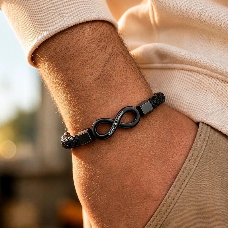 Custom Infinity Bracelet - Personalized Anniversary Wedding Gifts For Husband And Wife, Him And Her - Locked In Forever