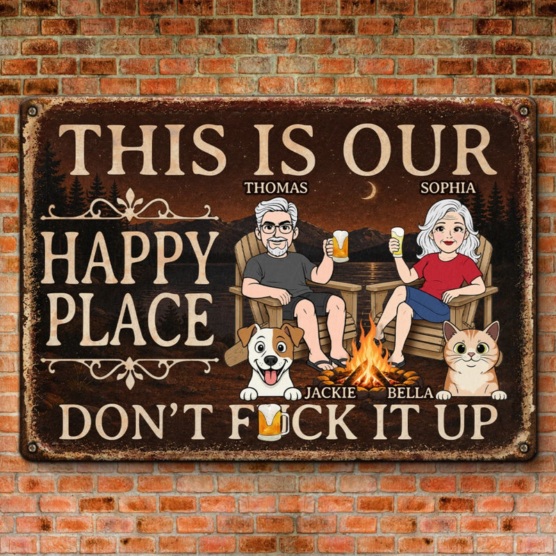 Custom Home Decor Metal Sign - Personalized  Anniversary Wedding Camping Gifts For Campers, Husband And Wife, Dog Cat Lovers - Campfires, Drinks And Furry Chaos