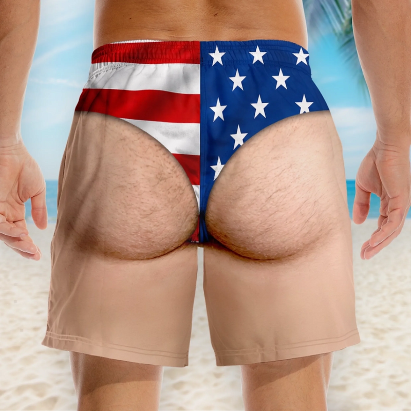 Custom Funny Patriotic Men Swim Trunks - Personalized Summer Vacation And Travel Gifts For Men - Looking Beach Ready