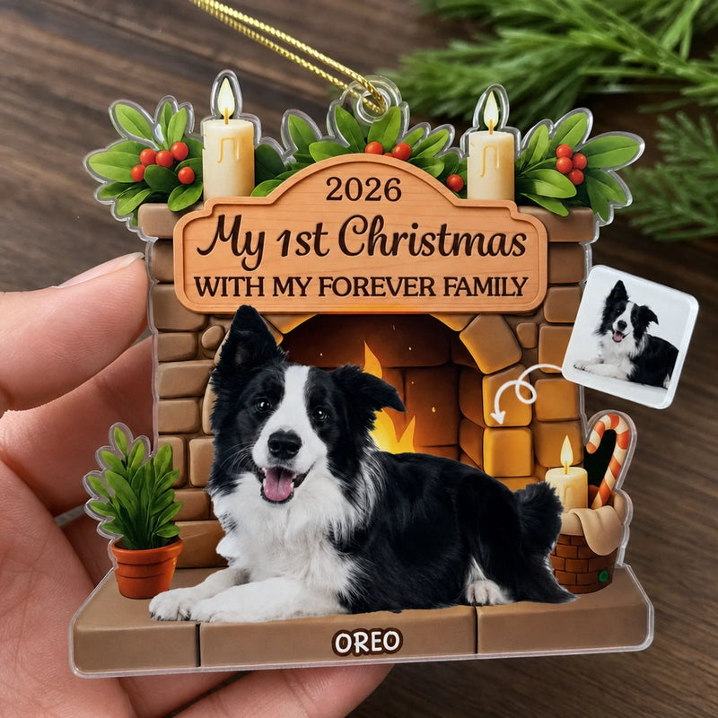 Custom Photo First Christmas Acrylic Ornament - Personalized Christmas Birthday Gifts For Dog Lovers, Dog Dad And Mom - Christmas Is Merrier With Fur