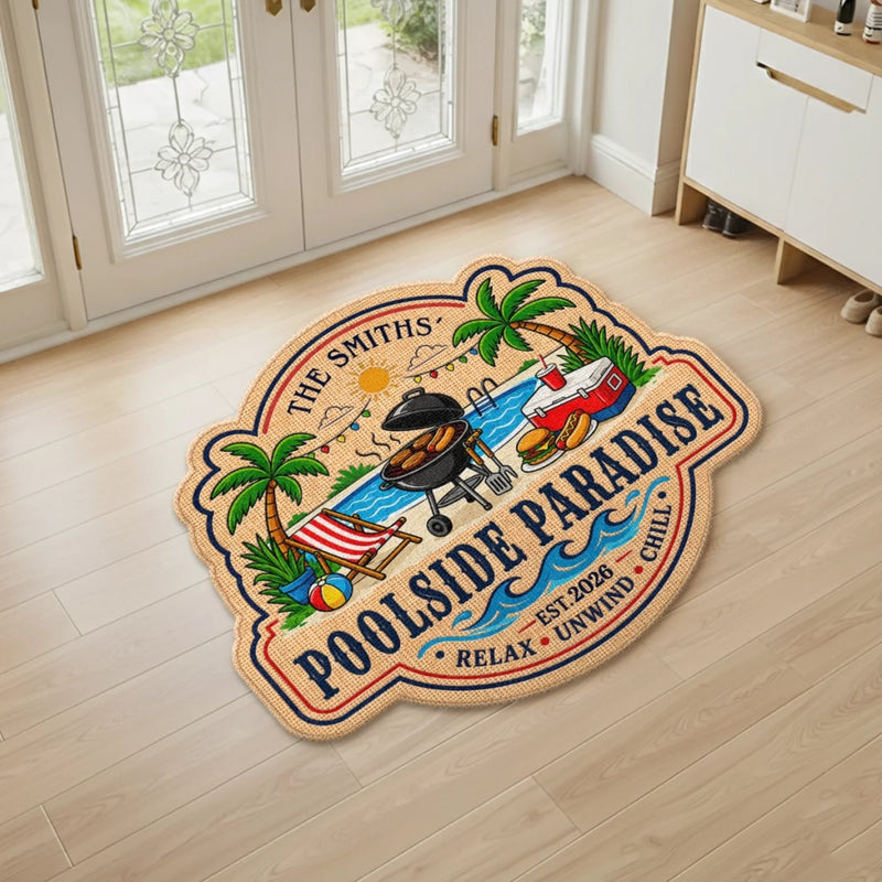 Custom Poolside Shaped Doormat - Personalized Summer Vacation And Travel Gifts For Mom, Dad, Brother, Sister - Life By The Pool