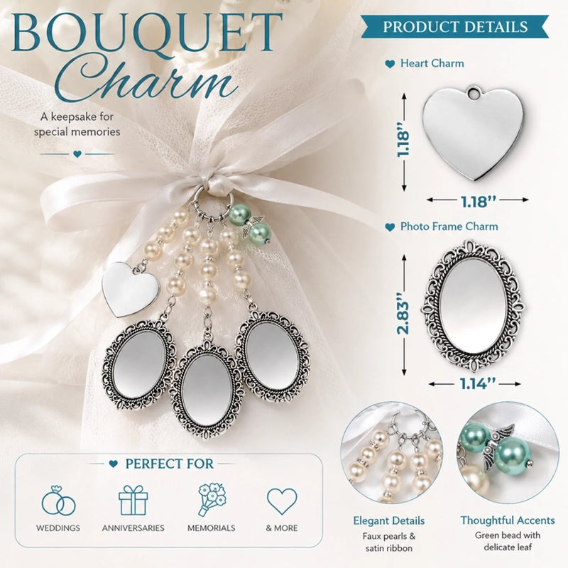 Custom Photo Bouquet Charm - Personalized Memorial Sympathy Gifts For Brides - In Loving Memory