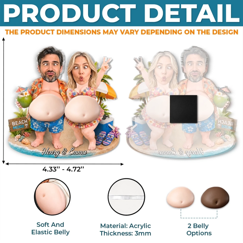 Custom Photo Dual Squishy Belly Magnet – Personalized Summer Vacation And Travel Gifts For Husband And Wife, Him And Her - Living Our Best Beach Life