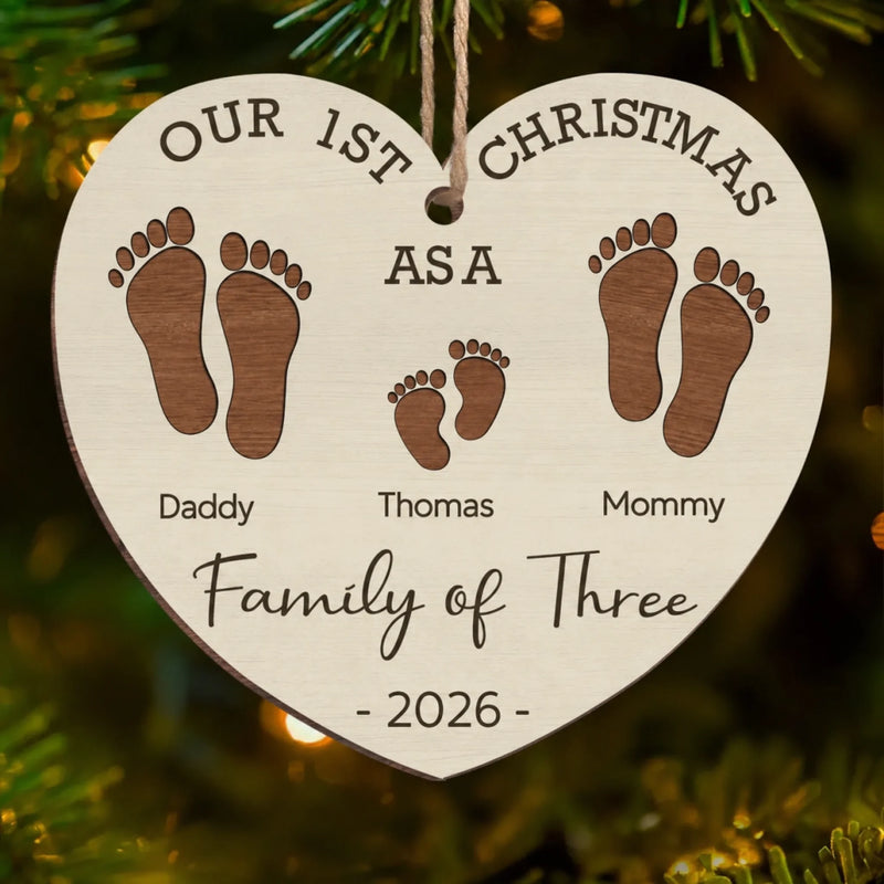 Our First Christmas As A Family - Family Personalized Custom Ornament - Wood Custom Shaped - Christmas Gift For Family Members