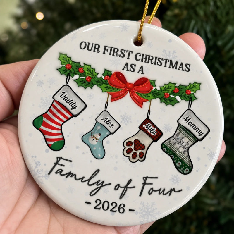 Our First Christmas As A Family Is A Beautiful Beginning - Family Personalized Custom 3D Inflated Effect Printed Ornament - Ceramic Round Shaped - Christmas Gift For Family Members