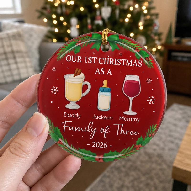 Custom Ceramic Ornament - Personalized Christmas Birthday Gifts For Mom, Dad, Kids - Our First Christmas As A Family