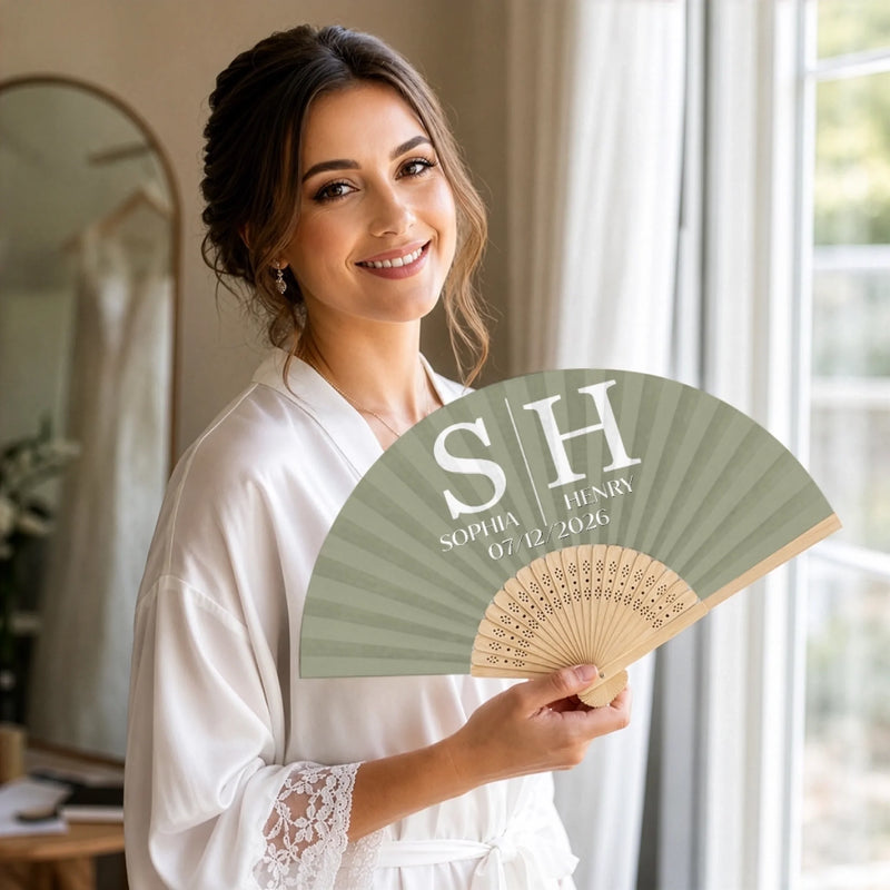 Custom Bamboo Hand Fan - Personalized Anniversary Wedding Gifts For Husband And Wife, Him And Her - Cherishing Every Single Moment Together