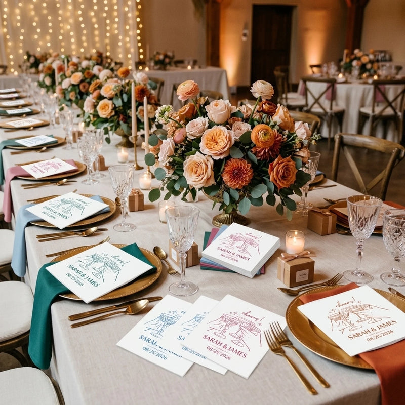 Custom Cocktail Napkins - Personalized Wedding Party Favor Gifts For Guests, Adults - Cheers To Forever