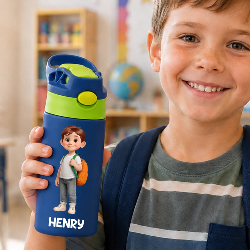 Custom Kids Insulated Water Bottle - Personalized Back To School Gifts For Kids - Ready To Learn