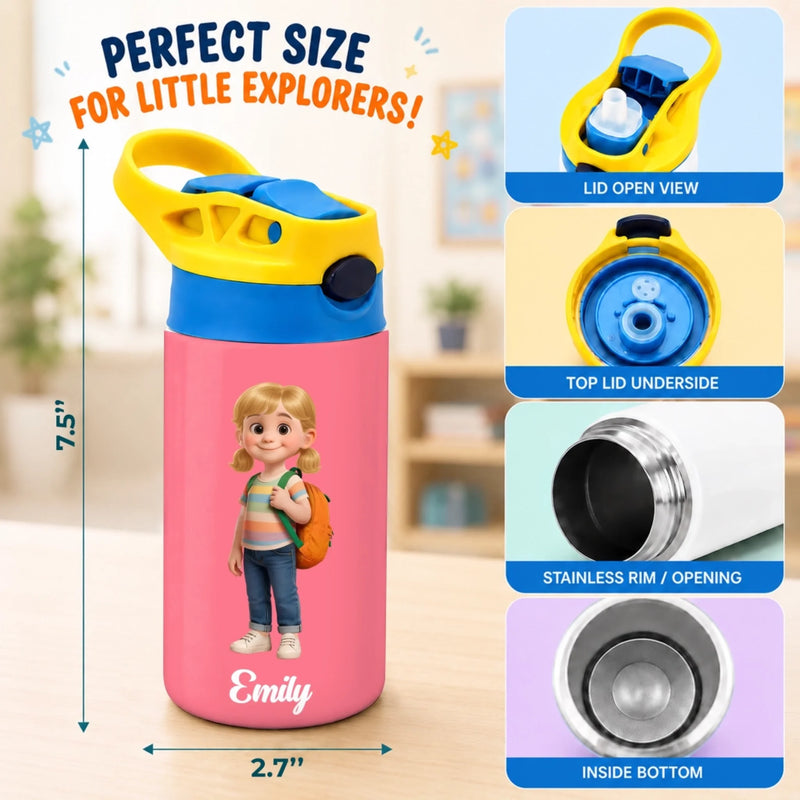 Custom Kids Insulated Water Bottle - Personalized Back To School Gifts For Kids - Ready To Learn