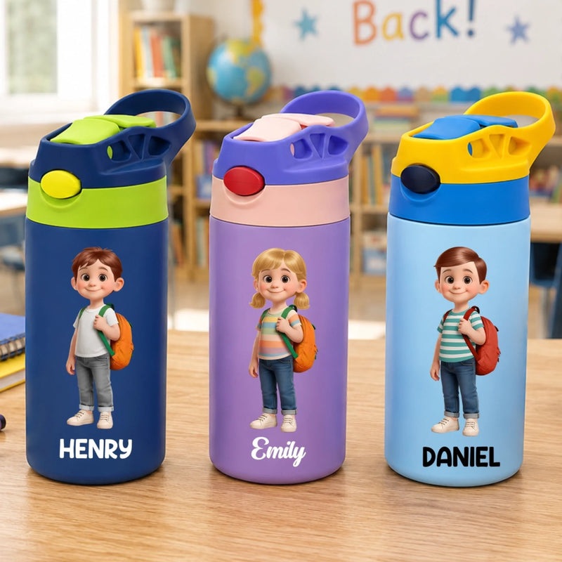 Custom Kids Insulated Water Bottle - Personalized Back To School Gifts For Kids - Ready To Learn