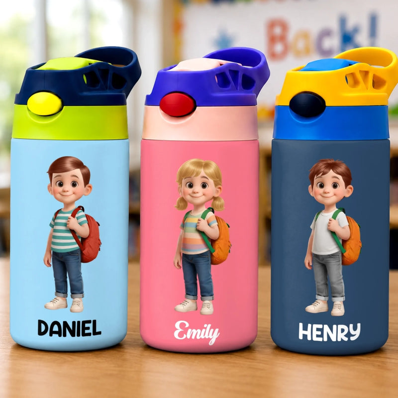 Custom Kids Insulated Water Bottle - Personalized Back To School Gifts For Kids - Ready To Learn
