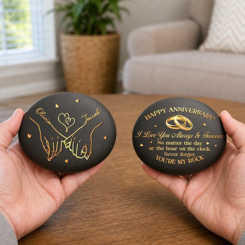 Custom Double-Sided Printed Rock - Personalized Anniversary Wedding Gifts For Husband And Wife, Him And Her - A Pinky Promise Meant For A Lifetime