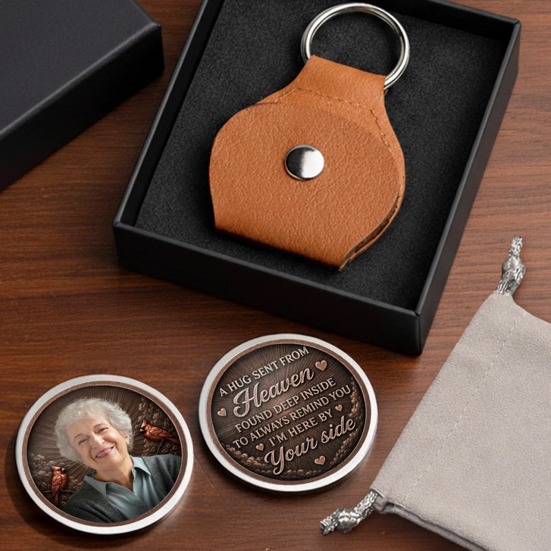 Custom Photo Pocket Hug - Personalized Memorial Sympathy Gifts For Loss Of Mom, Dad - A Heavenly Hug Just For You