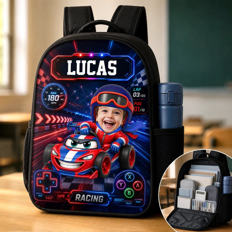 Custom Photo Kids Front Printed Backpack - Personalized Back To School Gifts For Kids - Little Driver Ahead