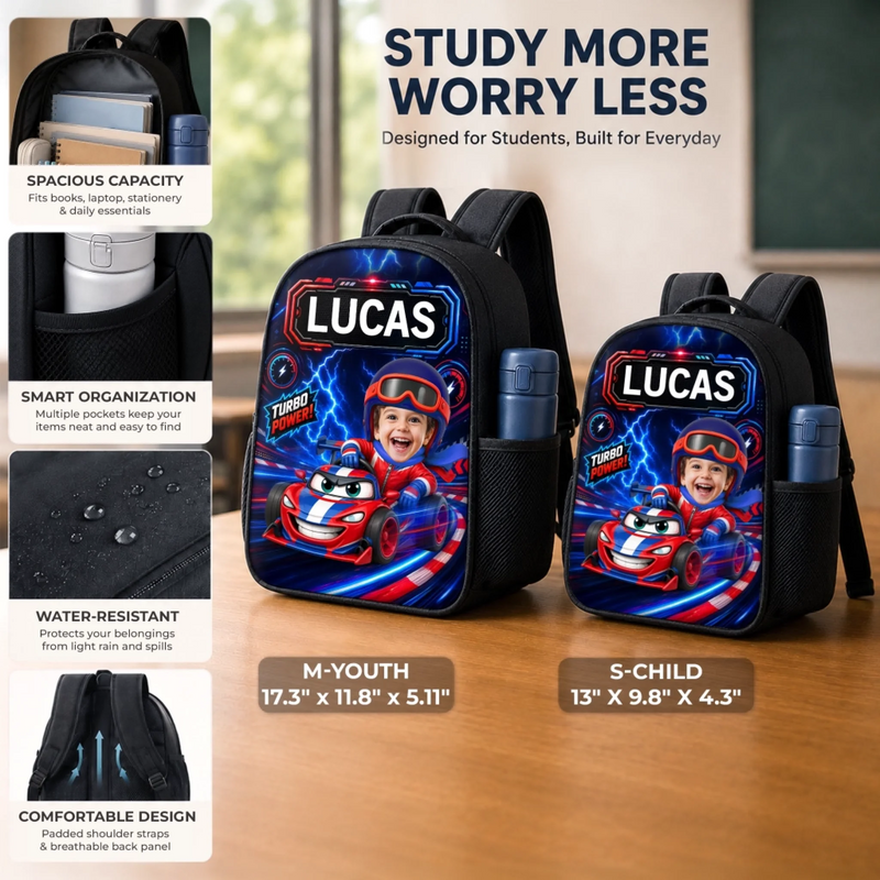 Custom Photo Kids Front Printed Backpack - Personalized Back To School Gifts For Kids - Cruising Into Fun