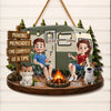 Custom Wood Sign - Personalized Birthday Camping Gifts For Campers, Husband And Wife, Dog Cat Lovers - Happy Campers And Furry Friends