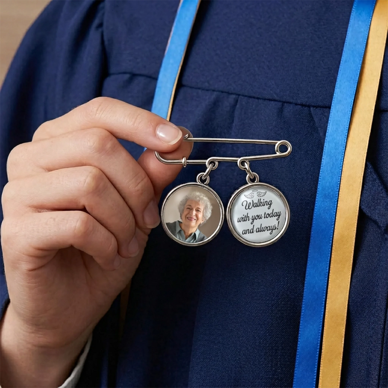 Custom Lapel Pin With Photo Charms - Personalized Memorial Sympathy Gifts For Brides - Always Walking By Your Side