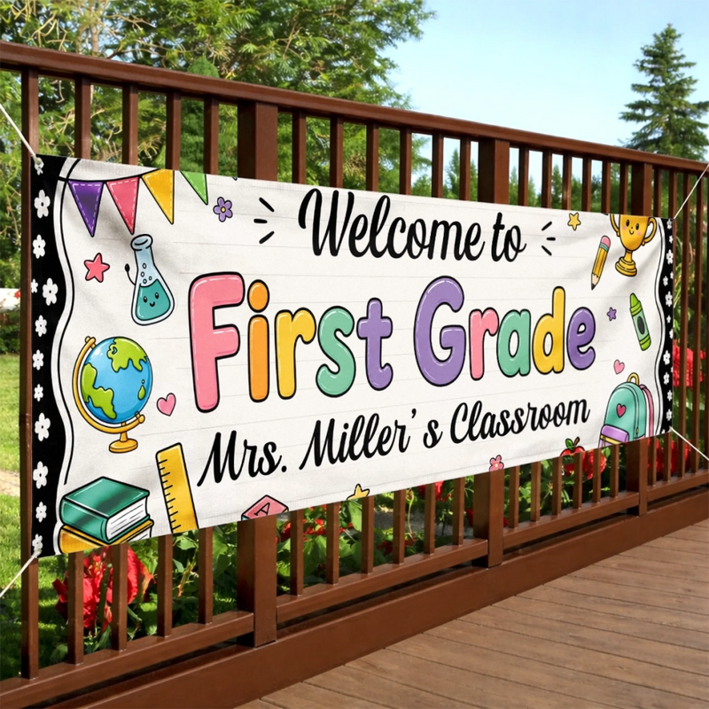 Custom Classroom Decor Banner - Personalized Back To School Gifts For Teachers - Welcome To Our Happy Classroom