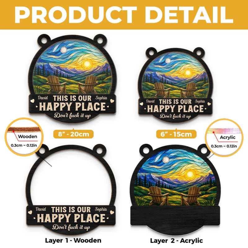 Custom Window Hanging Suncatcher Ornament - Personalized Anniversary Wedding Gifts For Husband And Wife, Him And Her - Happy Place