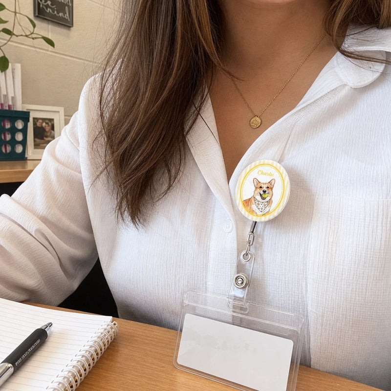 Custom Photo Acrylic Badge Reel - Personalized  Birthday Gifts For Dog Cat Lovers, Dog Dad And Mom, Cat Owners - Coworker Of The Year