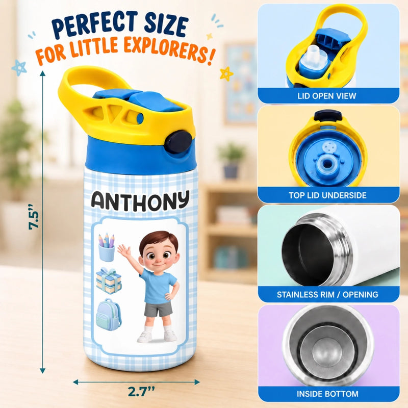 Custom Kids Insulated Water Bottle - Personalized Back To School Gifts For Kids - Back To School Adventure