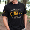 Custom Cigar Unisex T-Shirt With Design On Sleeve - Personalized Birthday Gifts For Husband, Son, Grandson, Brother, Grandpa, Dad, Yourself - Smoke And Unwind