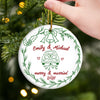Custom First Christmas Ceramic Ornament - Personalized Anniversary Christmas Wedding Gifts For Husband And Wife, Him And Her - Married And Merry