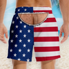 Custom Funny Patriotic Men Swim Trunks - Personalized Birthday Gifts For Husband, Son, Grandson, Brother, Grandpa, Dad, Yourself - Fake It From Behind