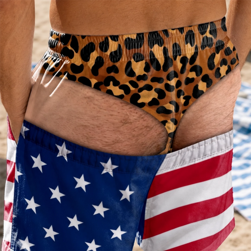 Custom Funny Patriotic Men Swim Trunks - Personalized Birthday Gifts For Husband, Son, Grandson, Brother, Grandpa, Dad, Yourself - Warning Wide Load