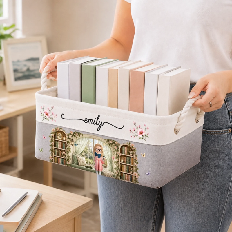 Custom Storage Basket - Personalized Bookish Gifts For Book Lovers, Bookworms, Readers - Happiness Is A Room Full Of Books