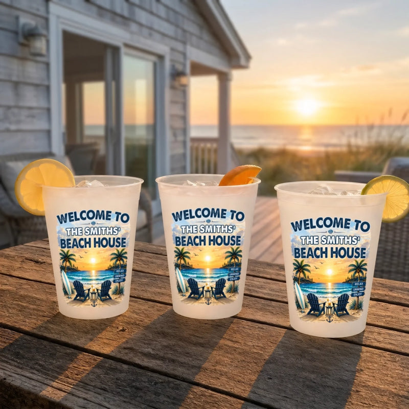Custom Beach House Party Cups - Personalized Summer Vacation And Travel Gifts For Mom, Dad, Brother, Sister - Make Summer Memories