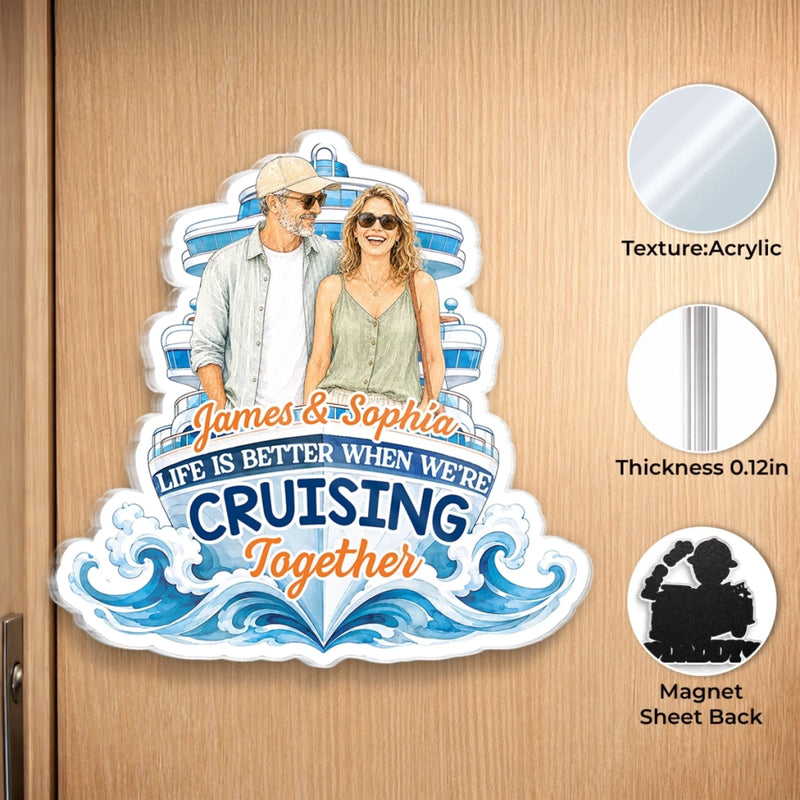 Custom Photo Cruise Ship Door Magnet - Personalized Summer Vacation And Travel Gifts For Mom, Dad, Brother, Sister - Cruising With My Crew