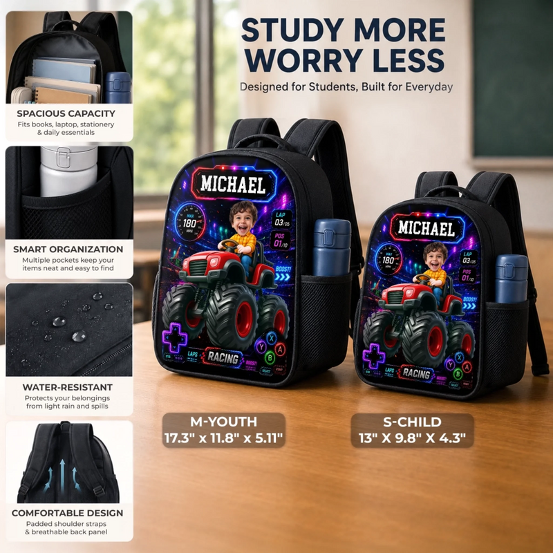 Custom Photo Kids Front Printed Backpack - Personalized Back To School Gifts For Kids - Level Up School Mode