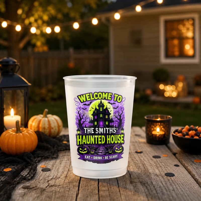 Custom Haunted House Party Cups - Personalized Halloween Gifts For Mom, Dad, Brother, Sister - Home Sweet Haunted Home