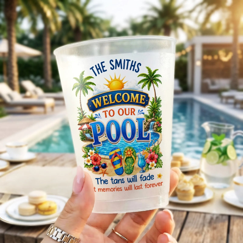 Custom Poolside Party Cups - Personalized Summer Vacation And Travel Gifts For Mom, Dad, Brother, Sister - Family Fun Under The Sun