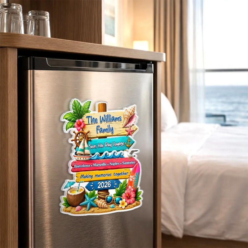 Custom Cruise Ship Door Magnet - Personalized Summer Vacation And Travel Gifts For Mom, Dad, Brother, Sister - Sailing Through Life Together