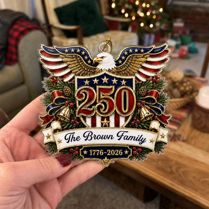 Custom Acrylic Ornament - Personalized America 250th Anniversary Christmas Gifts For Mom, Dad, Brother, Sister - Generations Of Freedom And Love