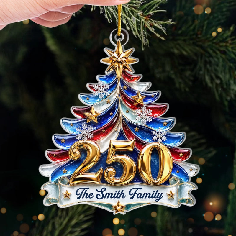 Custom Acrylic Ornament - Personalized America 250th Anniversary Christmas Gifts For Mom, Dad, Brother, Sister - Faith Family Freedom Always