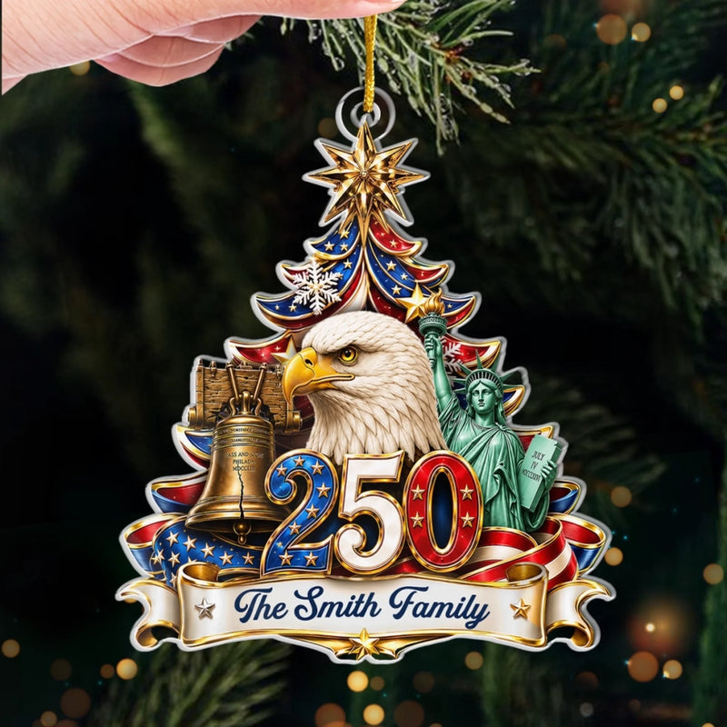 Custom Acrylic Ornament - Personalized America 250th Anniversary Christmas Gifts For Mom, Dad, Brother, Sister - Strong Roots Proud Family