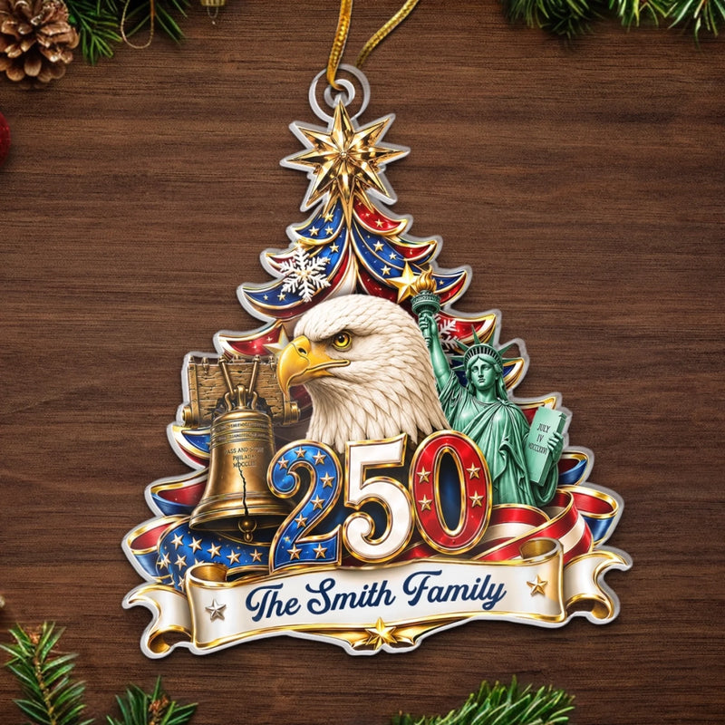Custom Acrylic Ornament - Personalized America 250th Anniversary Christmas Gifts For Mom, Dad, Brother, Sister - Strong Roots Proud Family