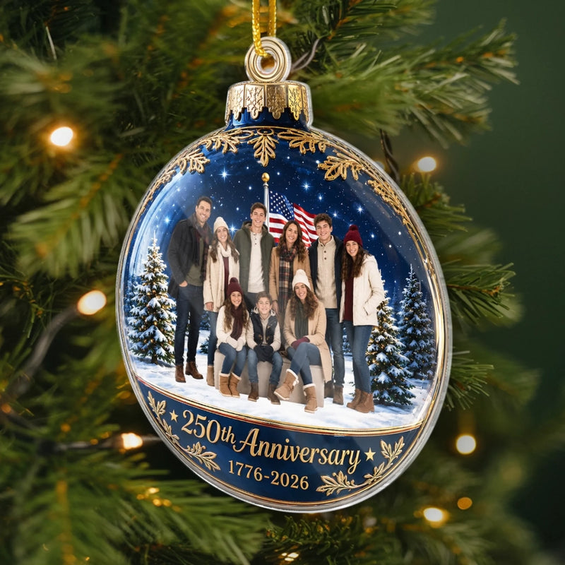 Custom Photo Acrylic Ornament - Personalized America 250th Anniversary Christmas Gifts For Mom, Dad, Brother, Sister - Bright Moments Together Always