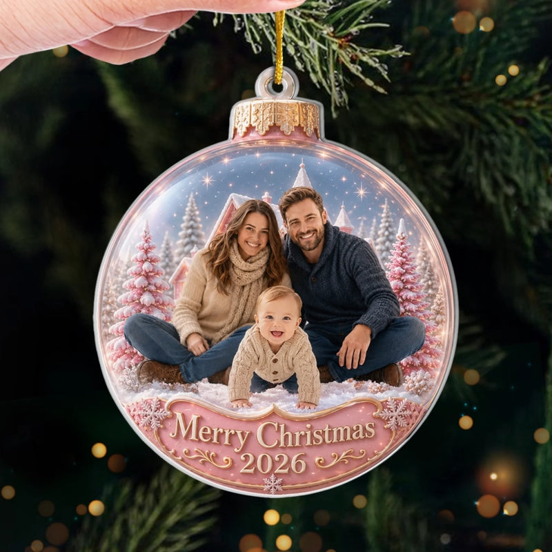 Custom Photo Acrylic Ornament - Personalized Christmas Baby Shower, Gender Reveal Gifts For New Moms, New Dads, New Parents - Love That Sparkles Forever