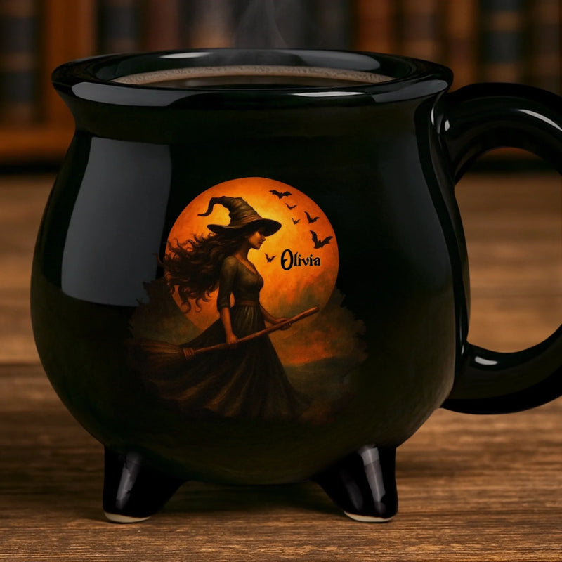 Custom Witch Cauldron Coffee Mug - Personalized Halloween Witchy Gifts For Besties, Sisters, BFF, Family, Yourself - Witching You A Wicked Brew