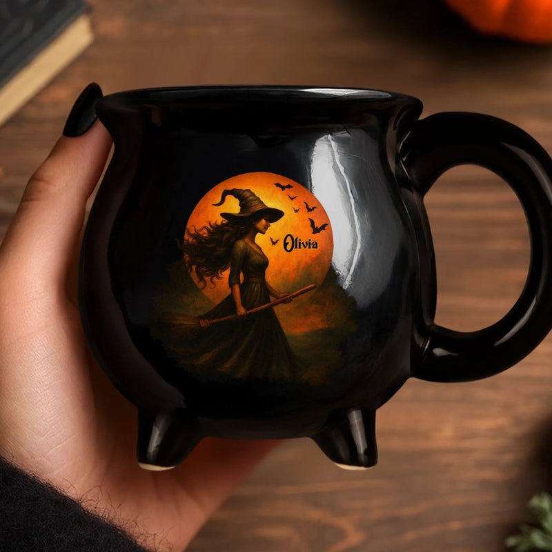 Custom Witch Cauldron Coffee Mug - Personalized Halloween Witchy Gifts For Besties, Sisters, BFF, Family, Yourself - Witching You A Wicked Brew